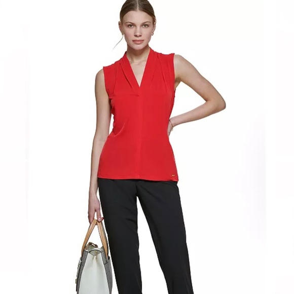 Calvin Klein Gathered V neck sleeveless top - Picture 1 of 7